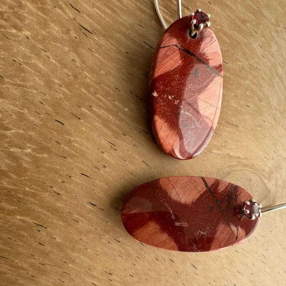 NWOT Sundance Red Rock Canyon Earrings, Snakeskin Jasper, Garnet, Sterling